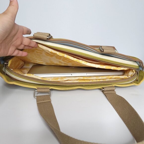 Large Laptop Bag Triple Compartment Multicoloured Neutral Stripes - Picture 4 of 16